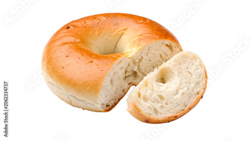 Freshly baked sliced bagel bread bun cut open isolated on a transparent background breakfast food