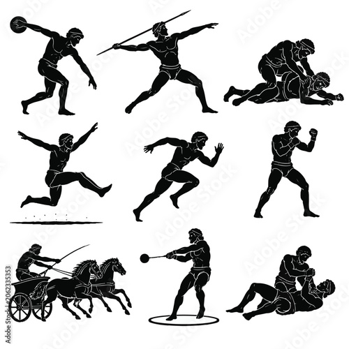 Ancient Greek Athletes Silhouettes Olympic Games Sports Illustration