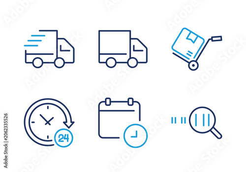 Delivery Tracking and Transportation thin line icon set. Minimal web icons