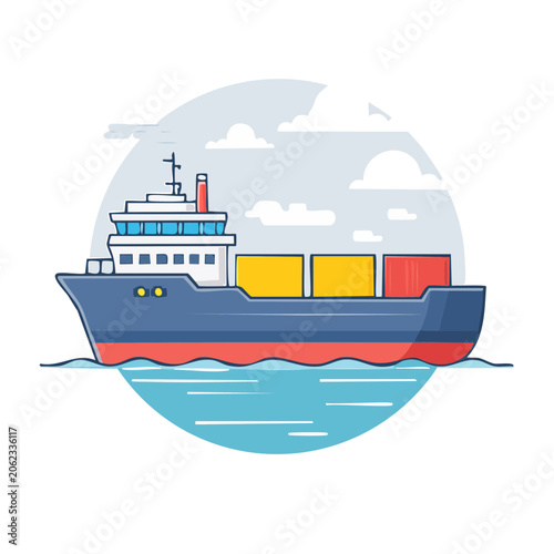 Flat design cruise ship on ocean waves