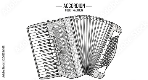 Canvastavla Handdrawn sketch of a traditional accordion musical instrument.