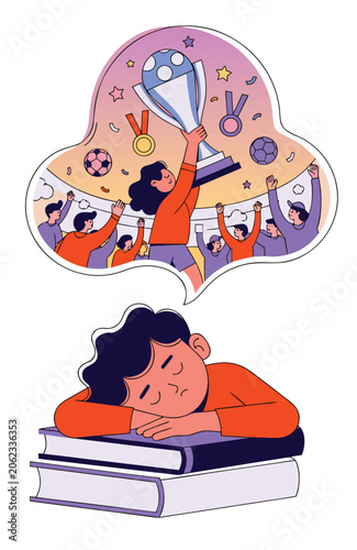 FIFA World Cup Dreaming Football Fan Sleeping with Championship Vision Vector Illustration