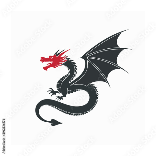 Black eagle silhouette with red accents flying