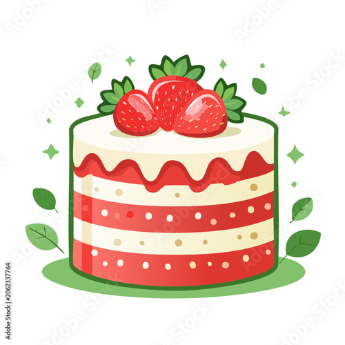 Cartoon strawberry cake with strawberries