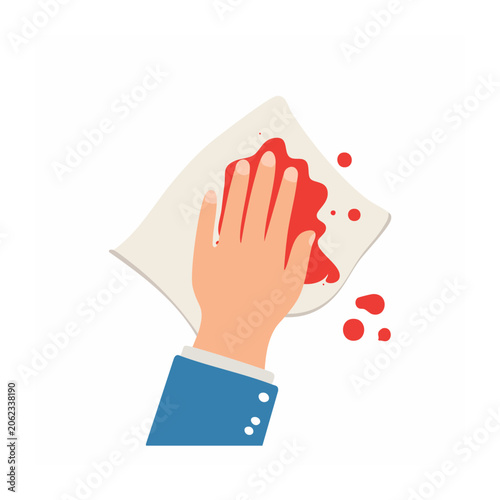 Vector illustration of injured hand with blood drops