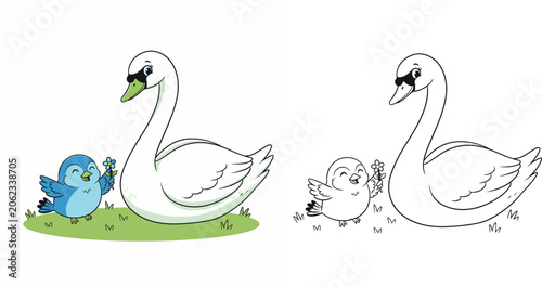 Foto Cute Swan and Baby Bird coloring page