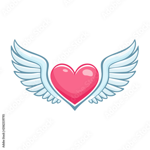 Pink heart with light blue wings illustration