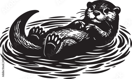 Sea Otter Floating On Water Ripples