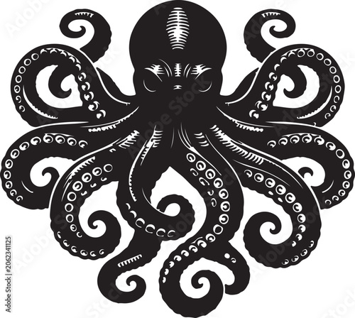 Kraken Octopus Silhouette With Curved Tentacles