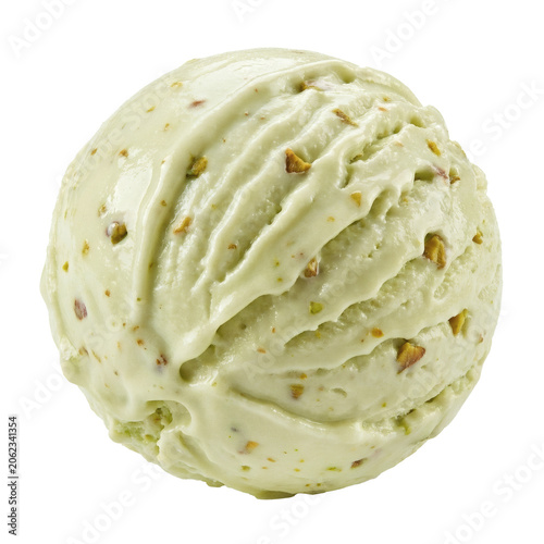 Single Scoop of Pistachio Ice Cream with Nut Pieces Isolated on Transparent Background