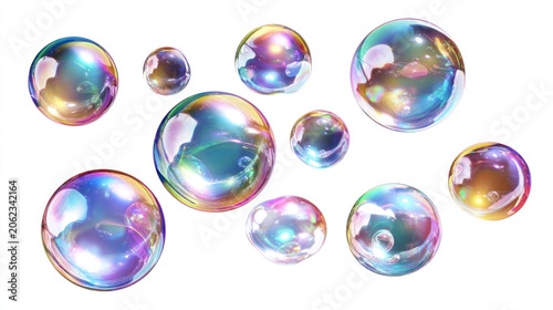 Colorful soap bubbles floating against white background transparent design