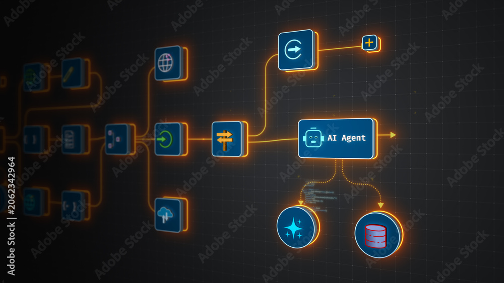Fototapeta premium AI Agent Automating Workflow System Integration Process Vector Illustration Design