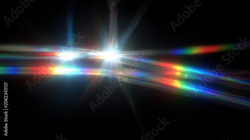 Abstract light effects and lens flares on black background design element