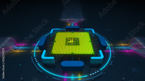 AI Digital Core Handling Neural Network Big Data Flow Visualization Vector Illustration Design