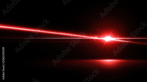 Abstract red laser beam and light flare on black background
