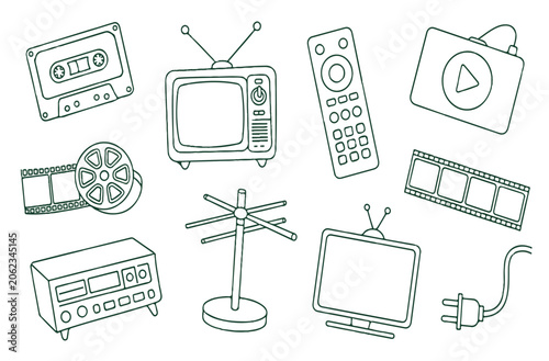 A collection of old electronic devices and media icons arranged Untitled-5.eps