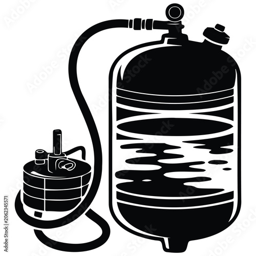 Fotografie Pneumatic tank with hose and regulator for industrial compressed air systems