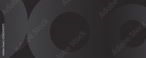 Abstract dark gray banner background with geometric circles and halftone pattern