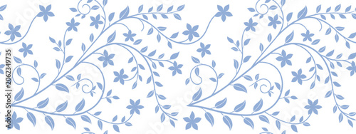 Canvastavla Seamless blue floral vine pattern with delicate blossoms and flowing botanical branches