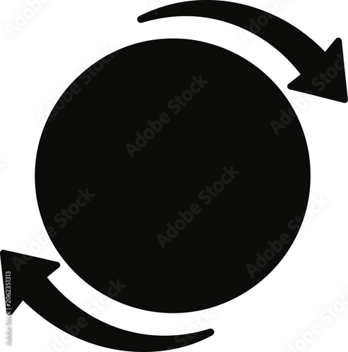 Circular arrows indicating rotation and motion around a central sphere icon representing data synchronization