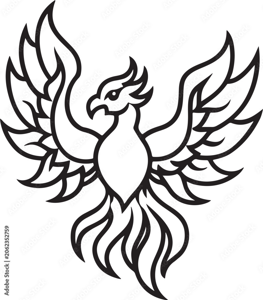 Fototapeta premium Phoenix bird line art vector image