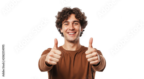 Happy young man giving a thumbs up gesture isolated on transparent background