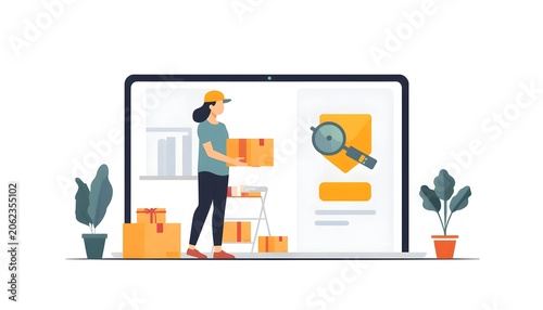 Customer Receiving Delivery Package at Home Online Shopping Concept Modern Vector Illustration