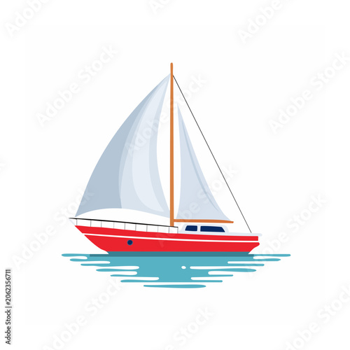 Minimalist 3D sailboat with red hull