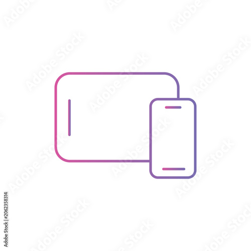 Simple line art icons representing a tablet and smartphone devices side by side with gradient color