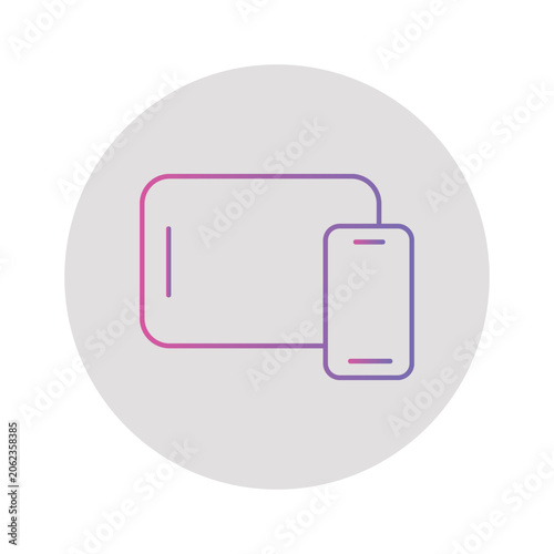 Modern minimalist icon representing a tablet and smartphone connected together digitally