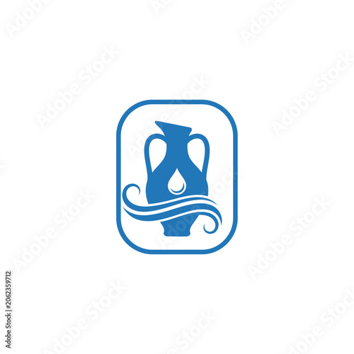 Blue stylized icon of a water vessel with water wave accents and rounded frame