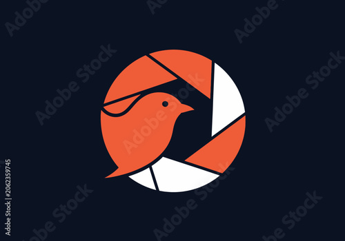 Modern bird logo design with geometric shapes in orange black and white