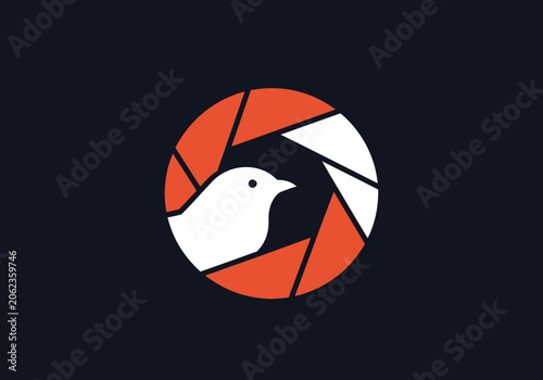 Minimalist logo design featuring a bird silhouette enclosed in geometric shapes on a dark background