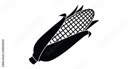Bild auf Leinwand Corn cob with husk black and white silhouette