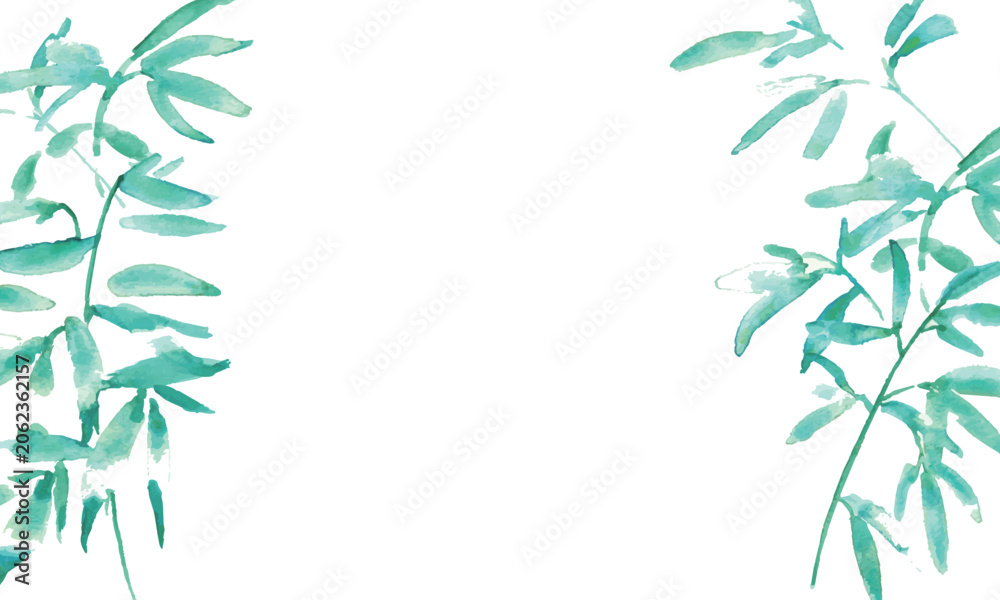 Fototapeta premium 水彩風の竹背景イラスト｜涼しげな和風夏デザインWatercolor Bamboo Background Illustration – Japanese Summer Design
