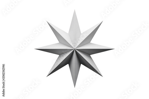 Sharp eight pointed star shape with geometric facets and a matte white finish for minimalist compositions isolated on a transparent background