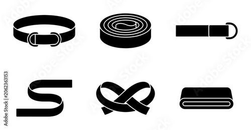 Tableau sur toile Black Belt Icons: Buckle, Roll, Strap, Knot
