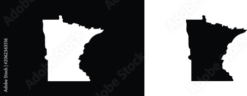 Minnesota state map icons, black and white outline designs for geography, navigation, regional identity, and mapping projects.
