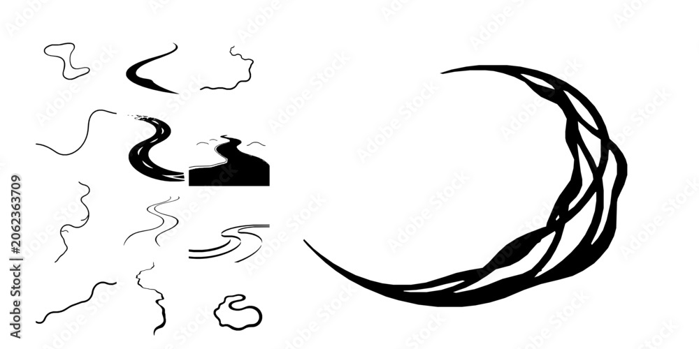 Fototapeta premium River Bend Outline Smooth Curve Vector Icon Pack