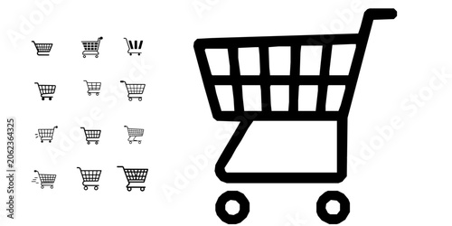 Canvas-taulu Shopping Cart Trolley Retail Flat Vector Icon with Clean Lines on White Backgrou