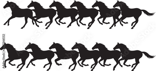 Canvastavla Black horse silhouettes running in various positions