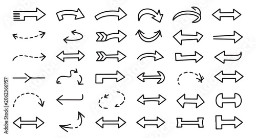 Cuadro en lienzo Hand drawn style arrow doodles and icons in a variety of shapes and styles