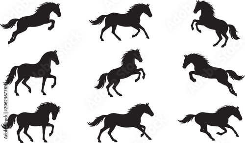 Canvastavla Collection of black horse silhouettes in various running poses