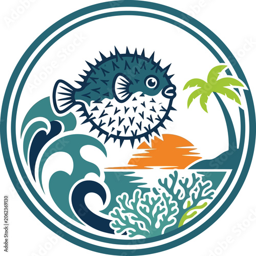 Fotografi Puffer Fish Marine Life Illustration.