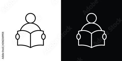 Tableau sur toile Book open reader icon outline stroke in black.