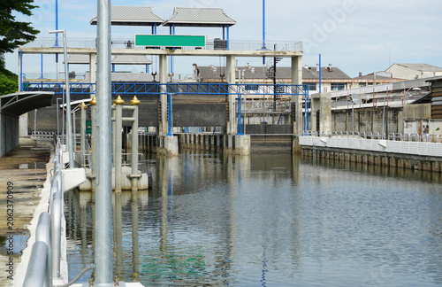 Sluice gates are used to control the flow of water.
