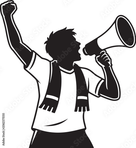 Football Supporter Megaphone Chant Silhouette Bundle Minimalist Sports Vector