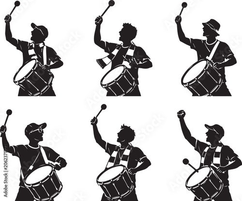 Football Supporter Drum Silhouette Bundle Minimalist Sports Fan Celebration Vector Illustration
