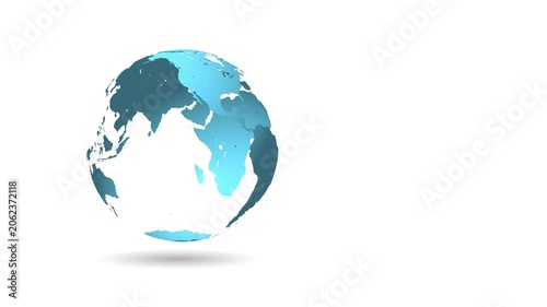 Blue continents are standing out on transparent earth globe rotating