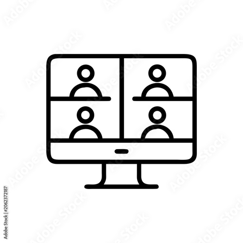 Video conference icon with multiple users on computer screen